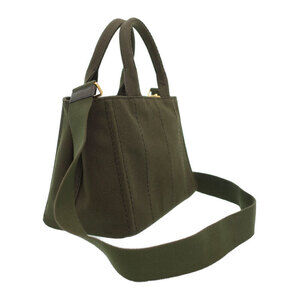 Prada Khaki handles Canapa Green top canvas Tote 2way handbag